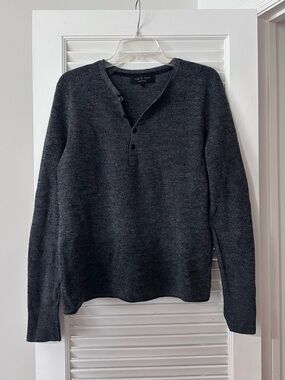 Rag & Bone New York Henley Sweater — Charcoal Grey - size L